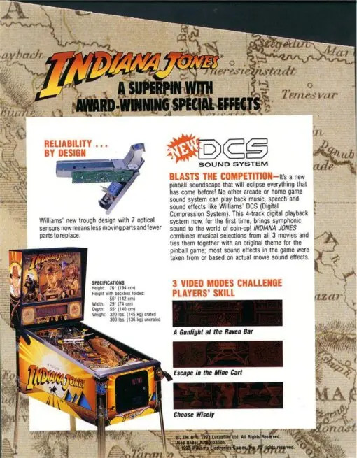 Indiana Jones Pinball Machine (1993) by Williams