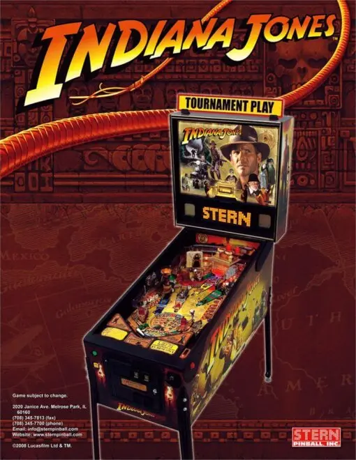 Indiana Jones Pinball Machine (2008) by Stern