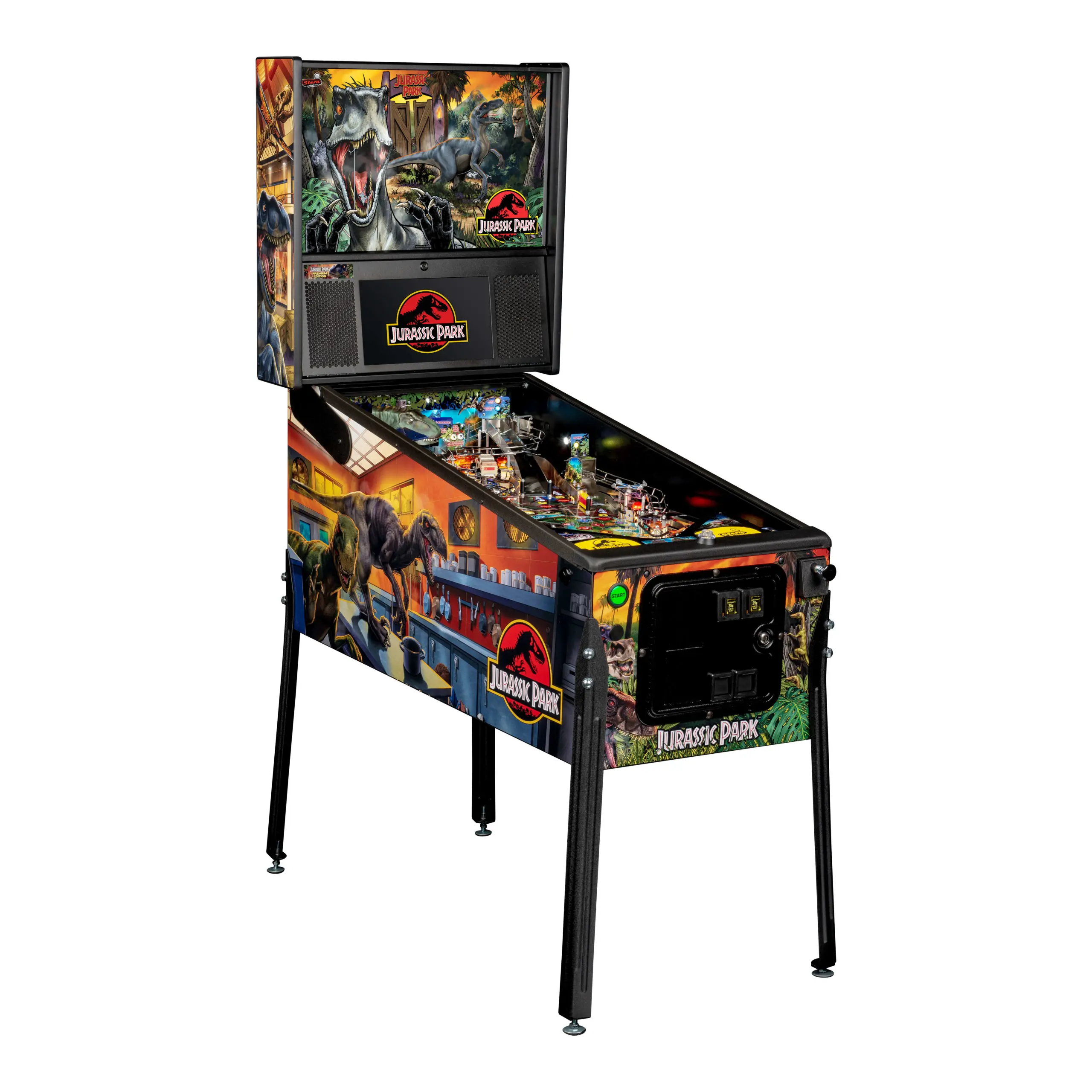 Jurassic Park Premium Pinball Machine by Stern featuring animatronic T. Rex