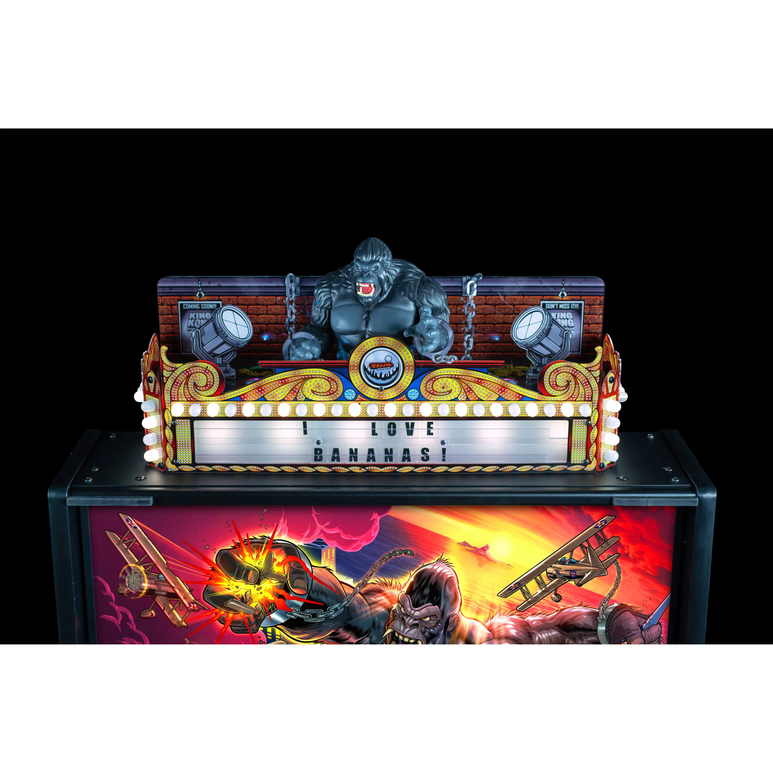 King Kong Pinball Topper by Stern featuring animatronic King Kong in chains